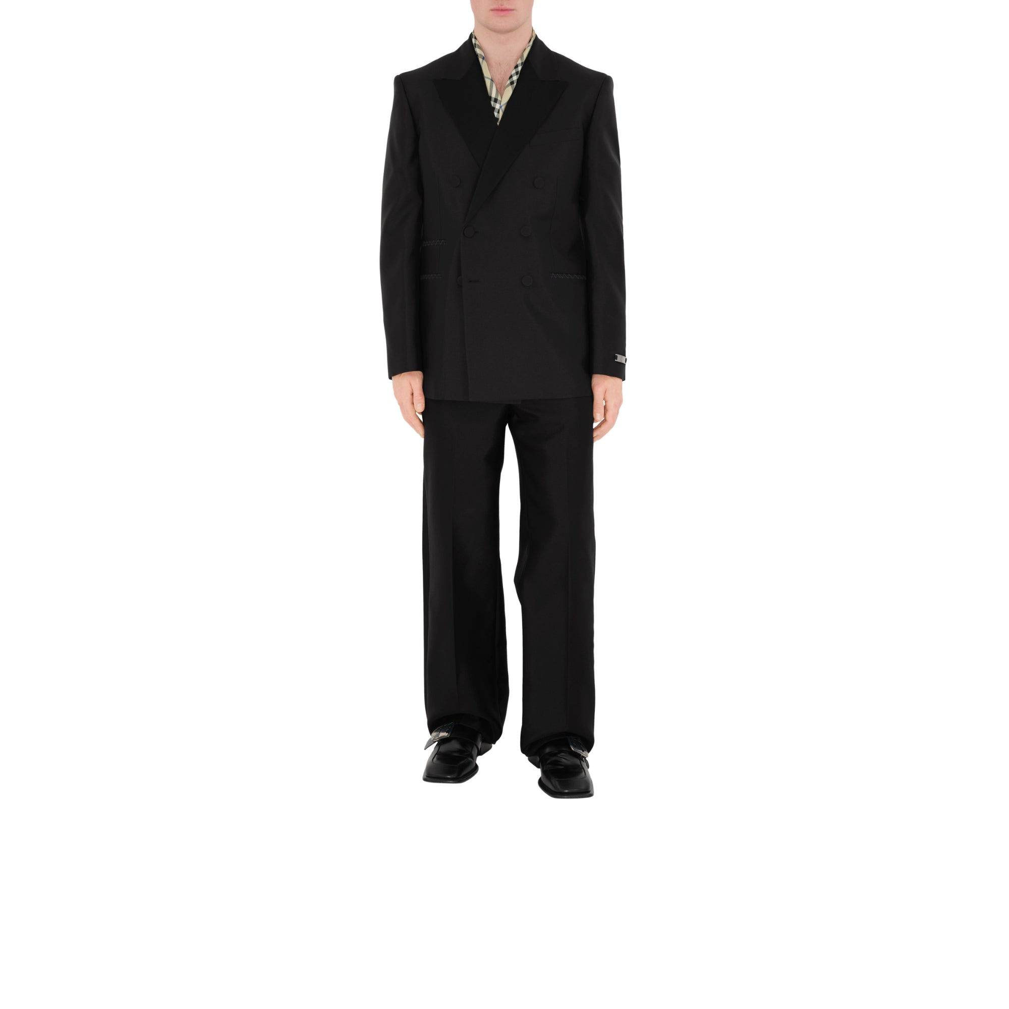 체크 실크 스카프 라이큰