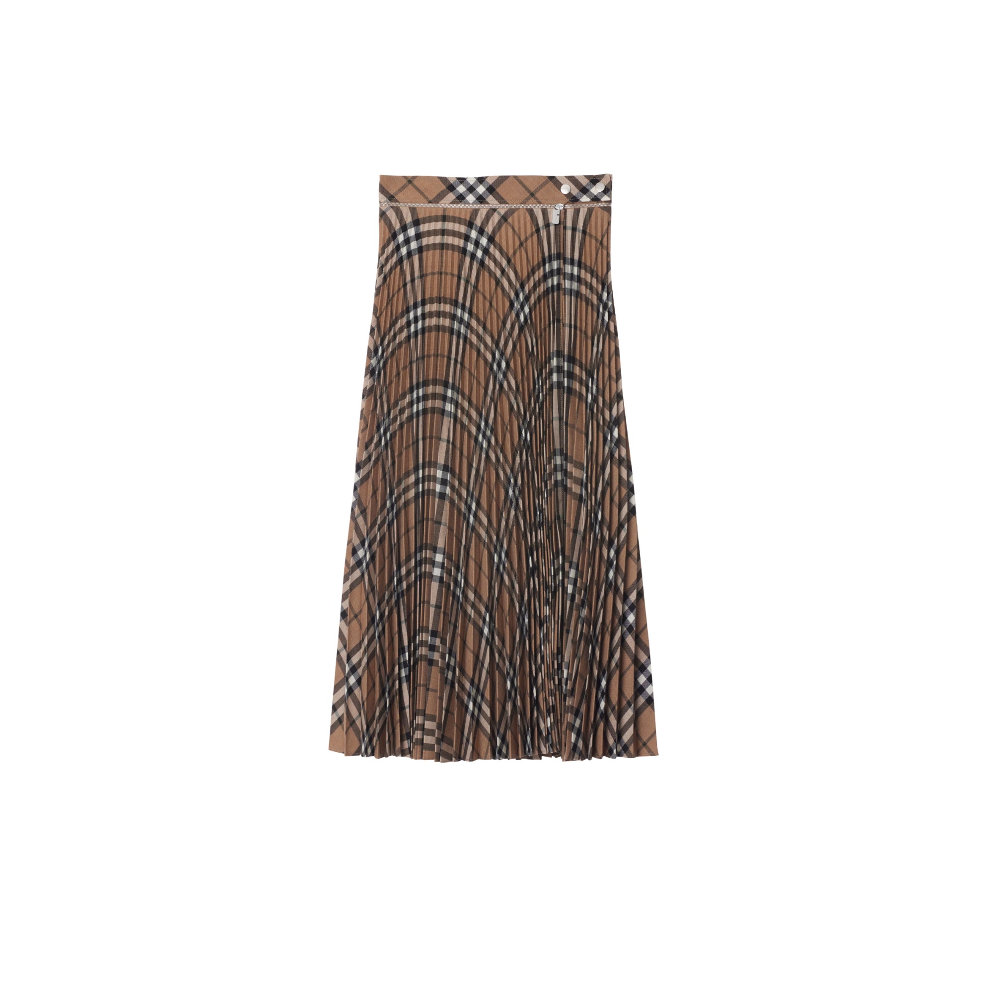 플리츠 체크 울 블렌드 미디 스커트 린든