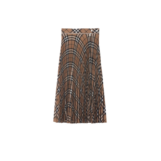 플리츠 체크 울 블렌드 미디 스커트 린든