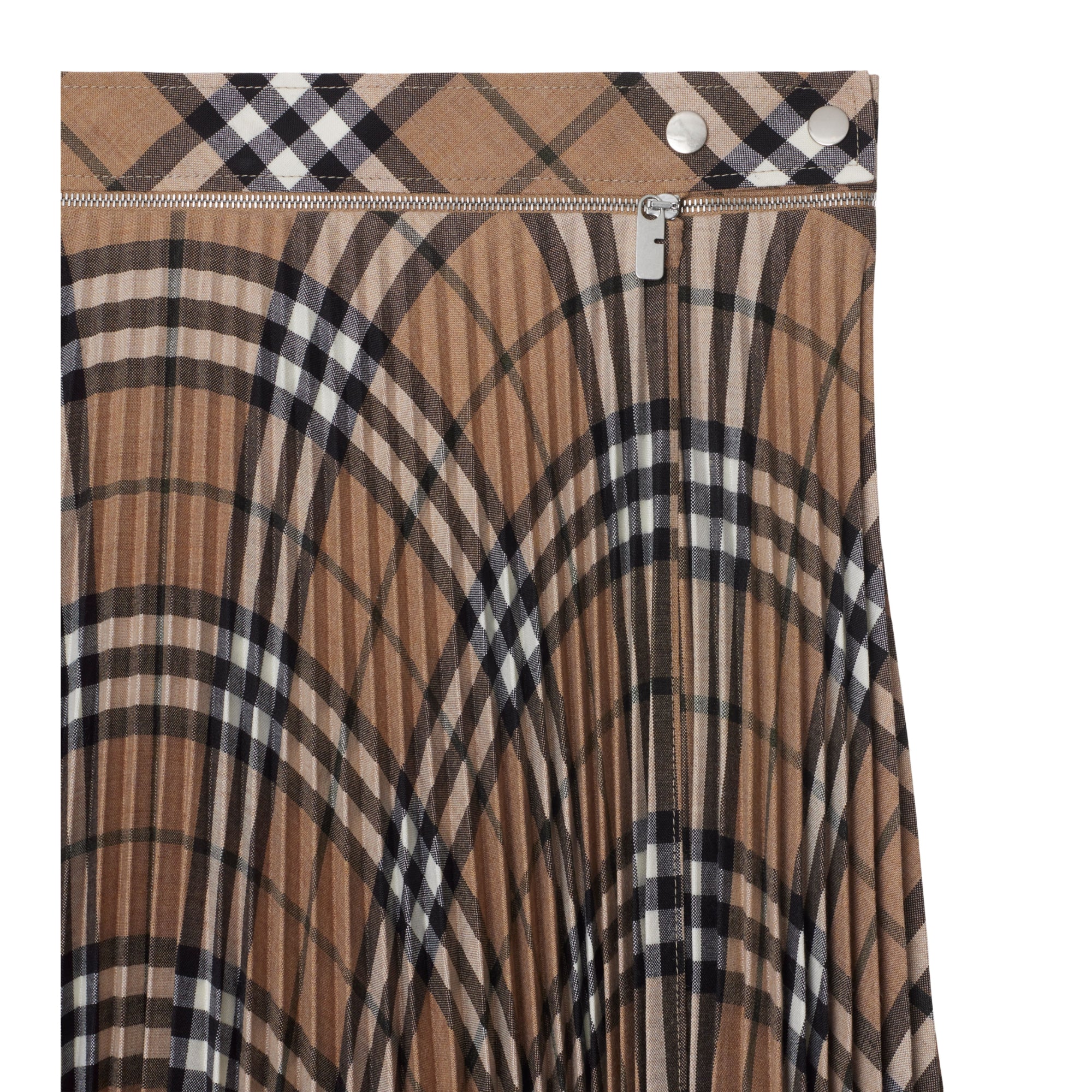 플리츠 체크 울 블렌드 미디 스커트 린든