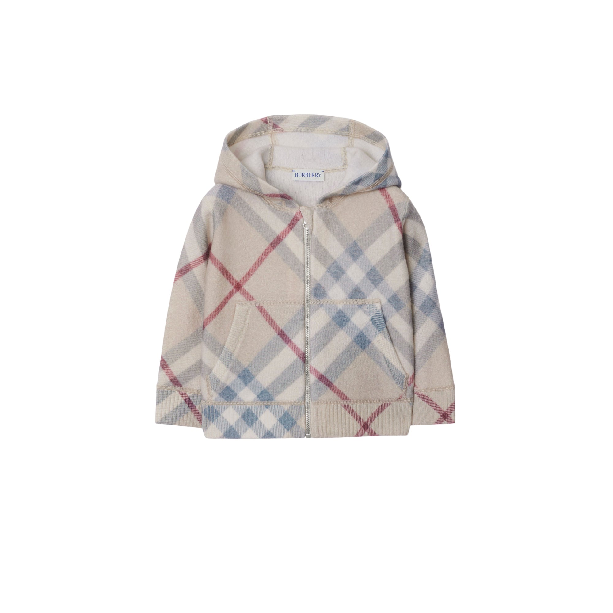 체크 울 지퍼 후디 페일 스톤