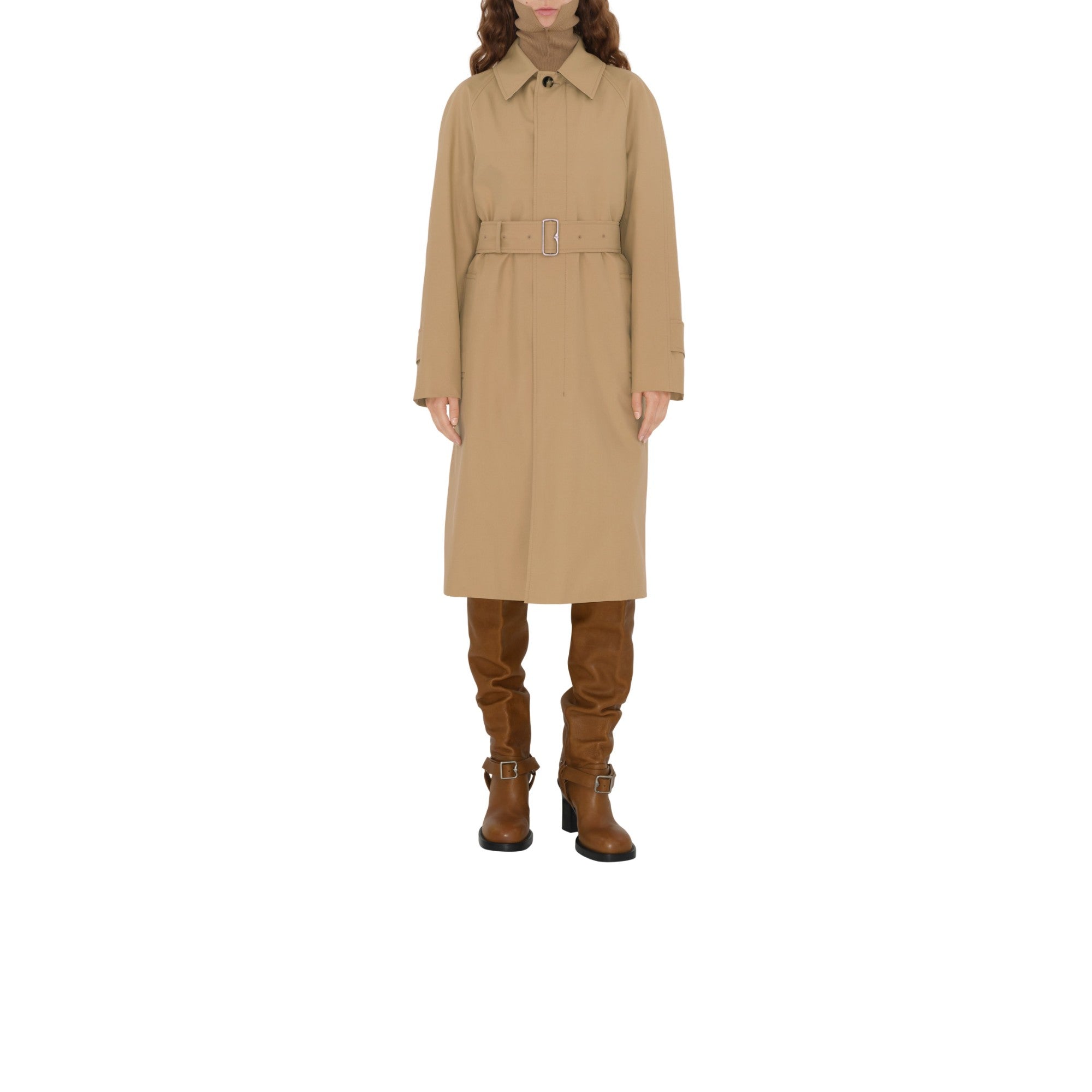 롱 개버딘 카 코트 플랙스