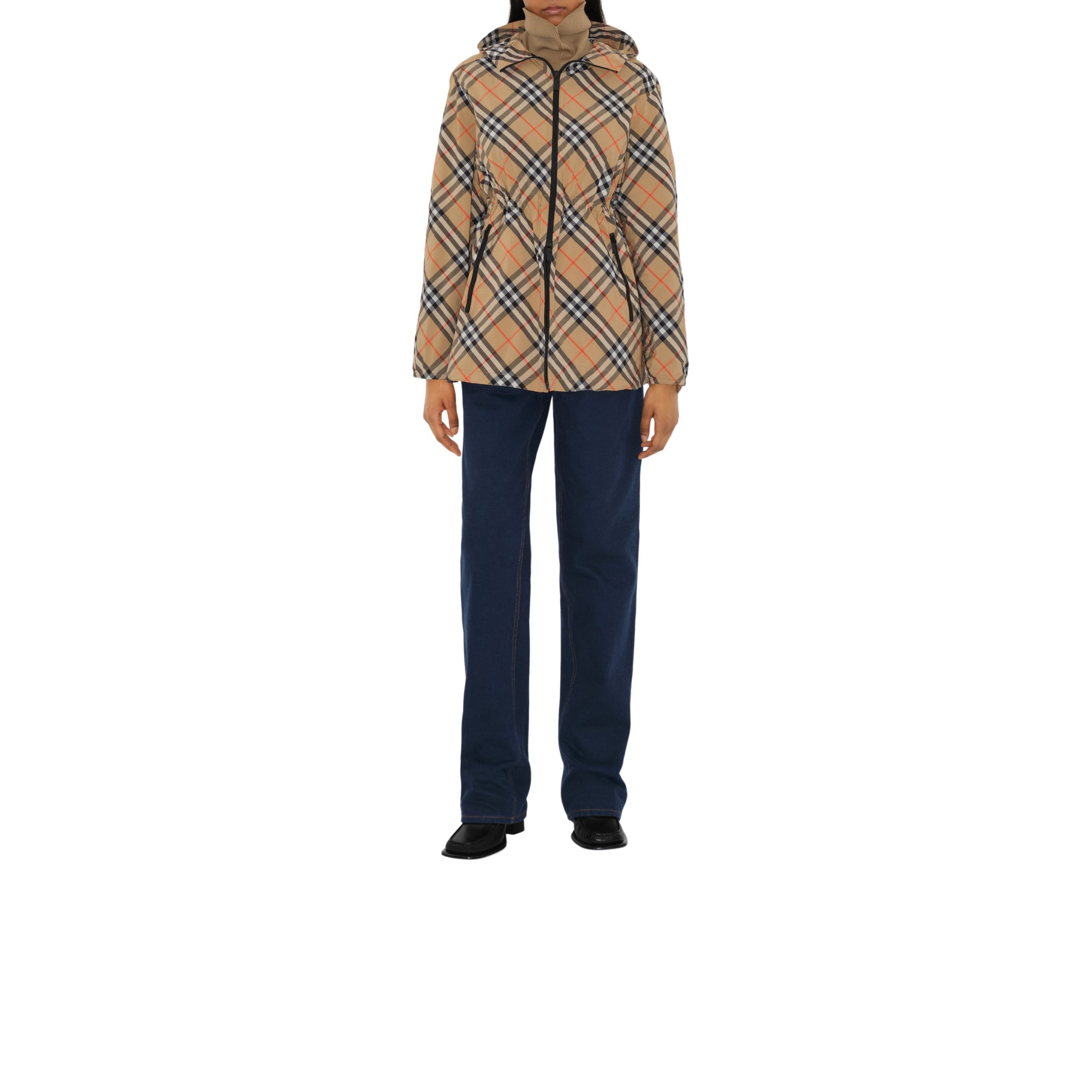 체크 나일론 재킷 샌드