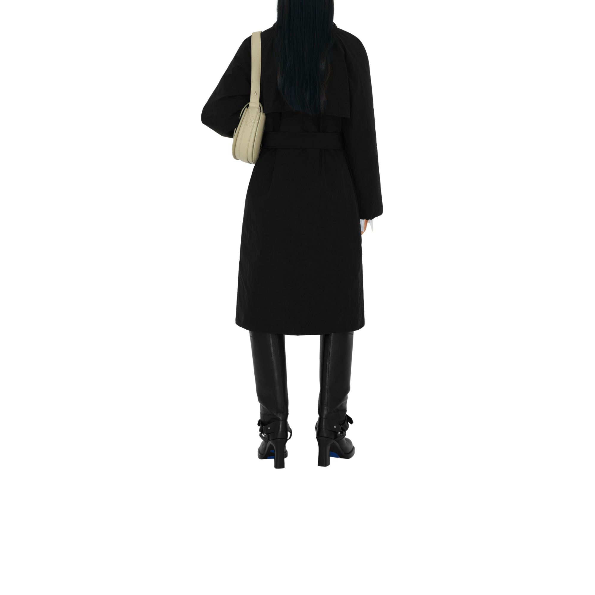 롱 나일론 코튼 패딩 카 코트 블랙