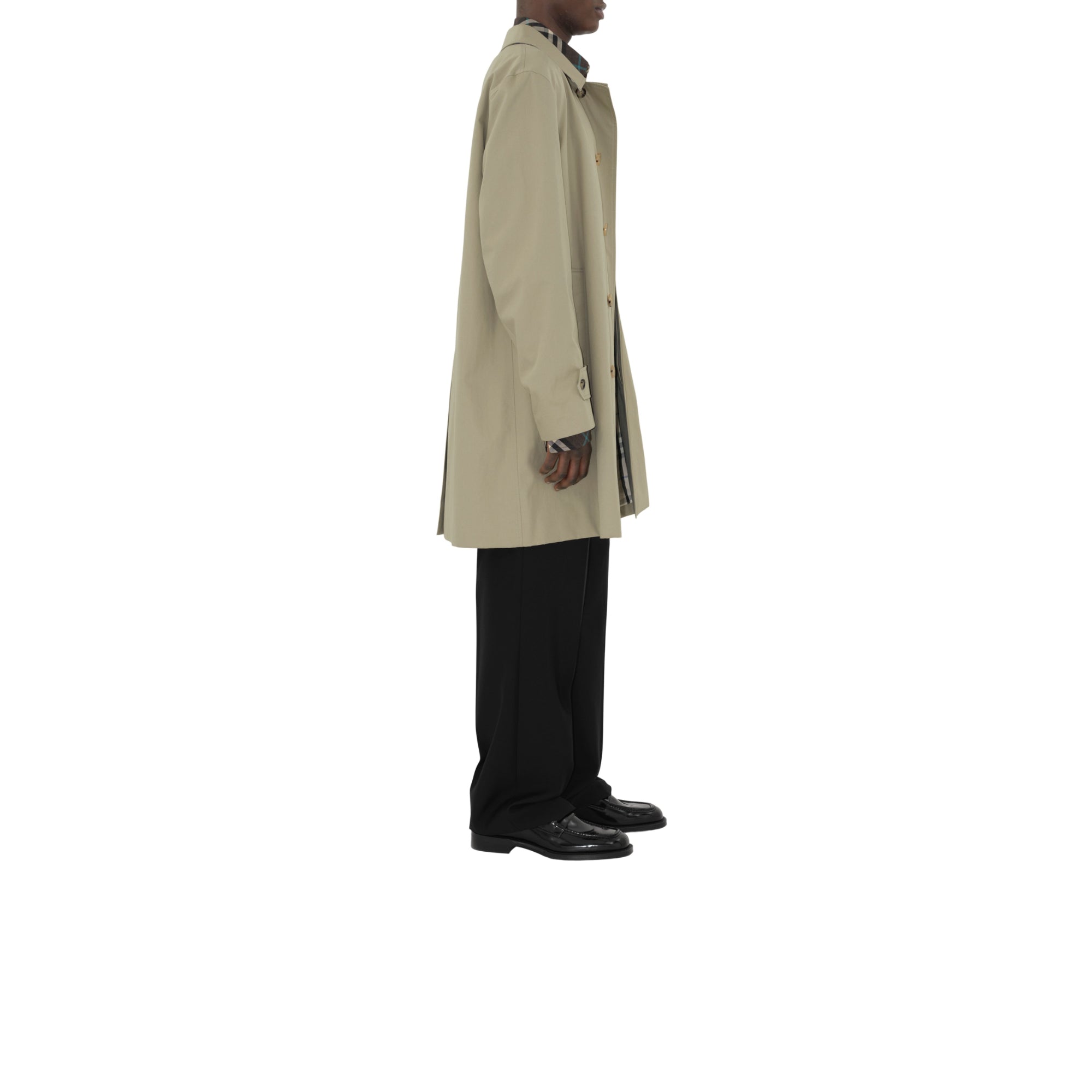 롱 개버딘 카 코트 라이큰