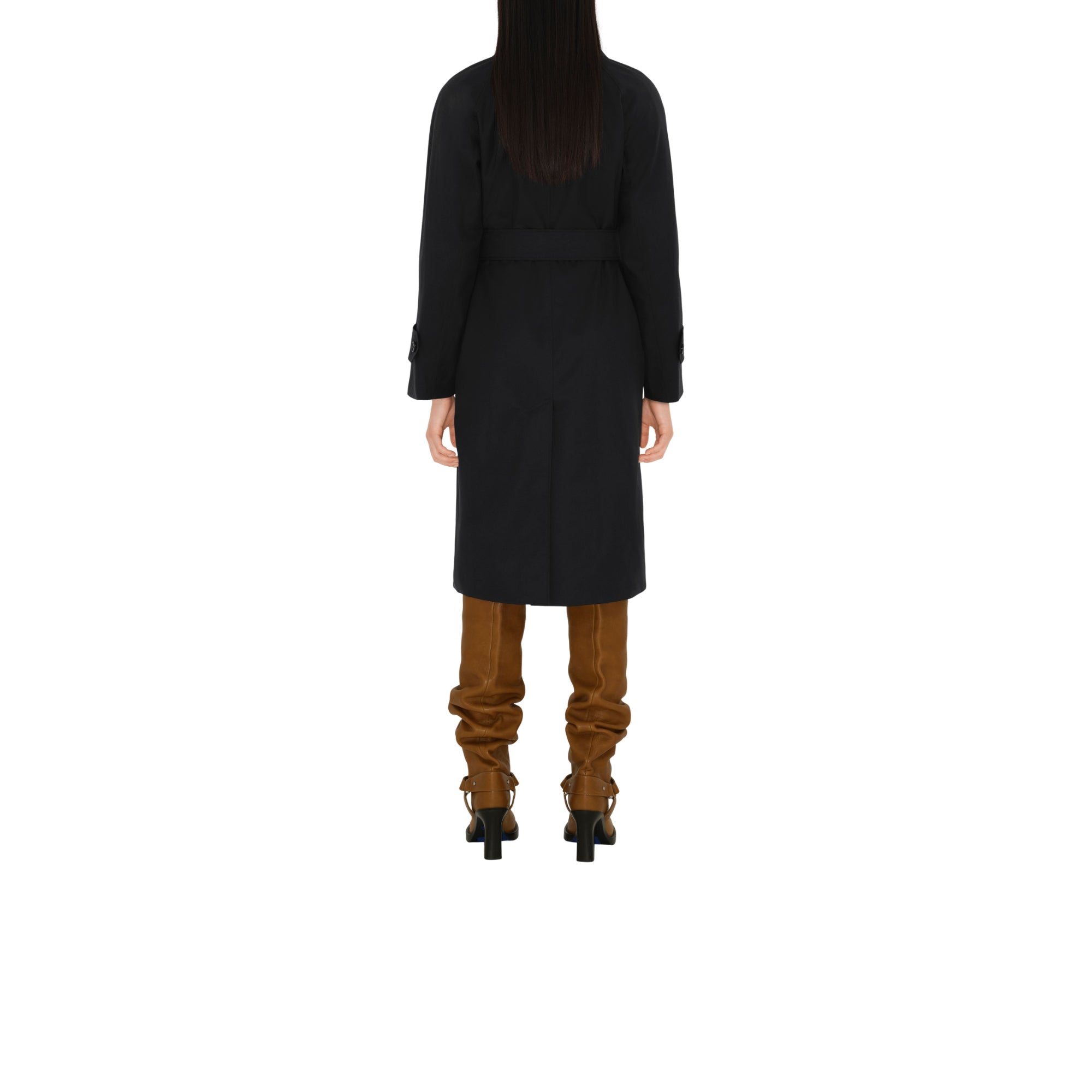 롱 개버딘 카 코트 블랙