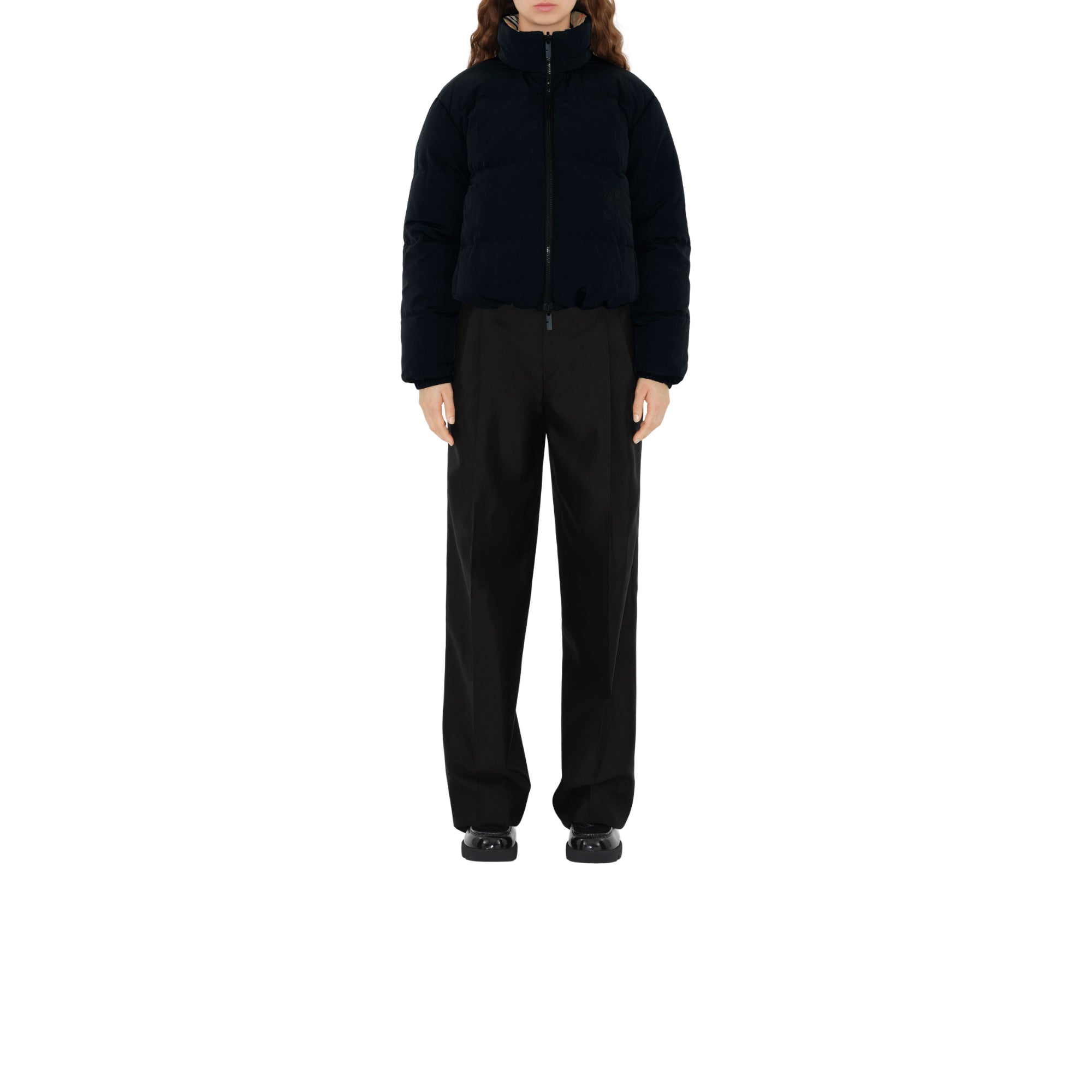 리버시블 체크 나일론 퍼퍼 재킷 샌드