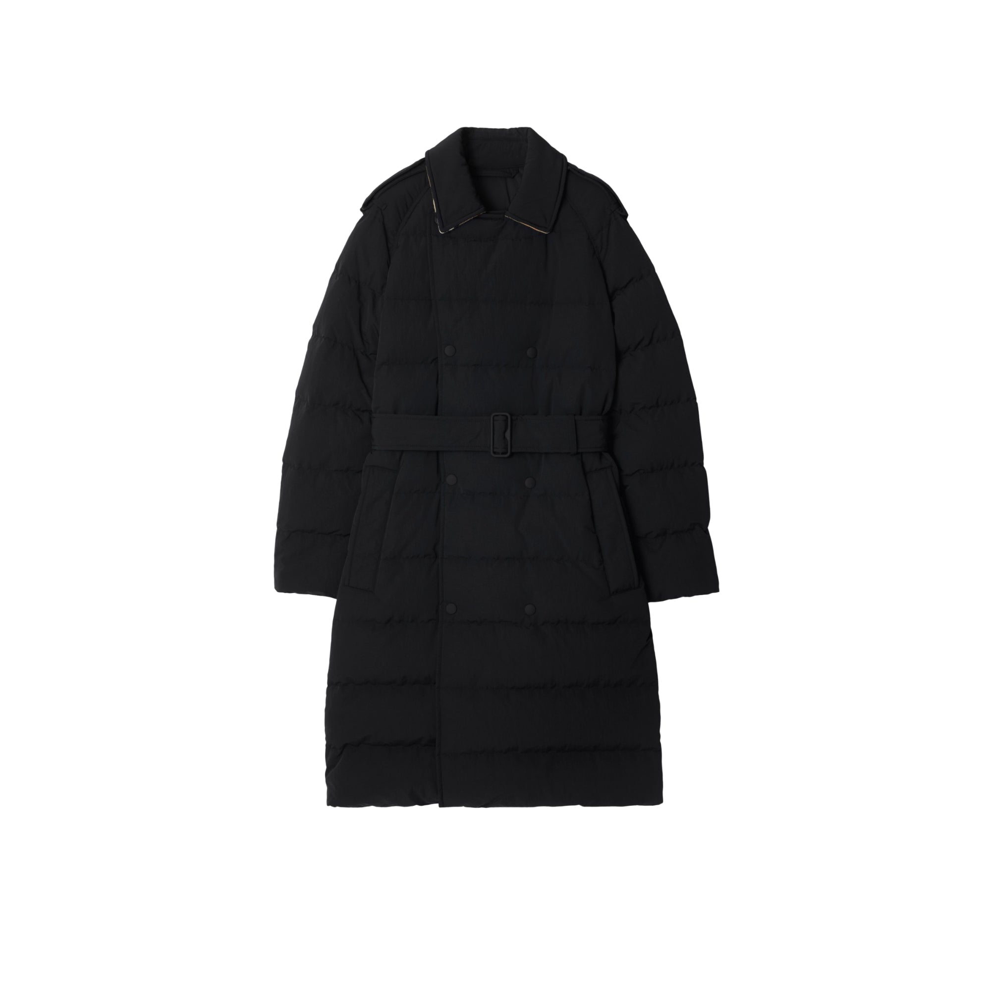 미드 렝스 나일론 퍼퍼 코트 블랙/샌드