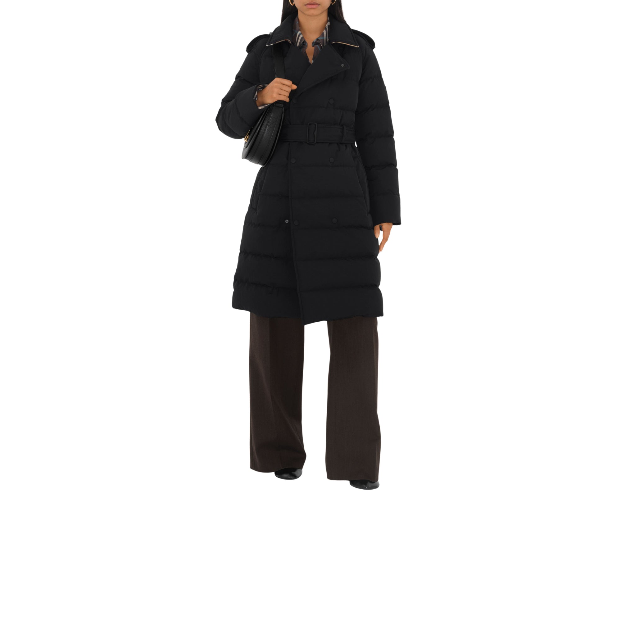 미드 렝스 나일론 퍼퍼 코트 블랙/샌드