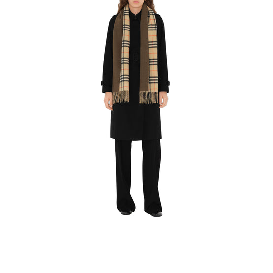 리버시블 체크 캐시미어 스카프 샌드/바이슨