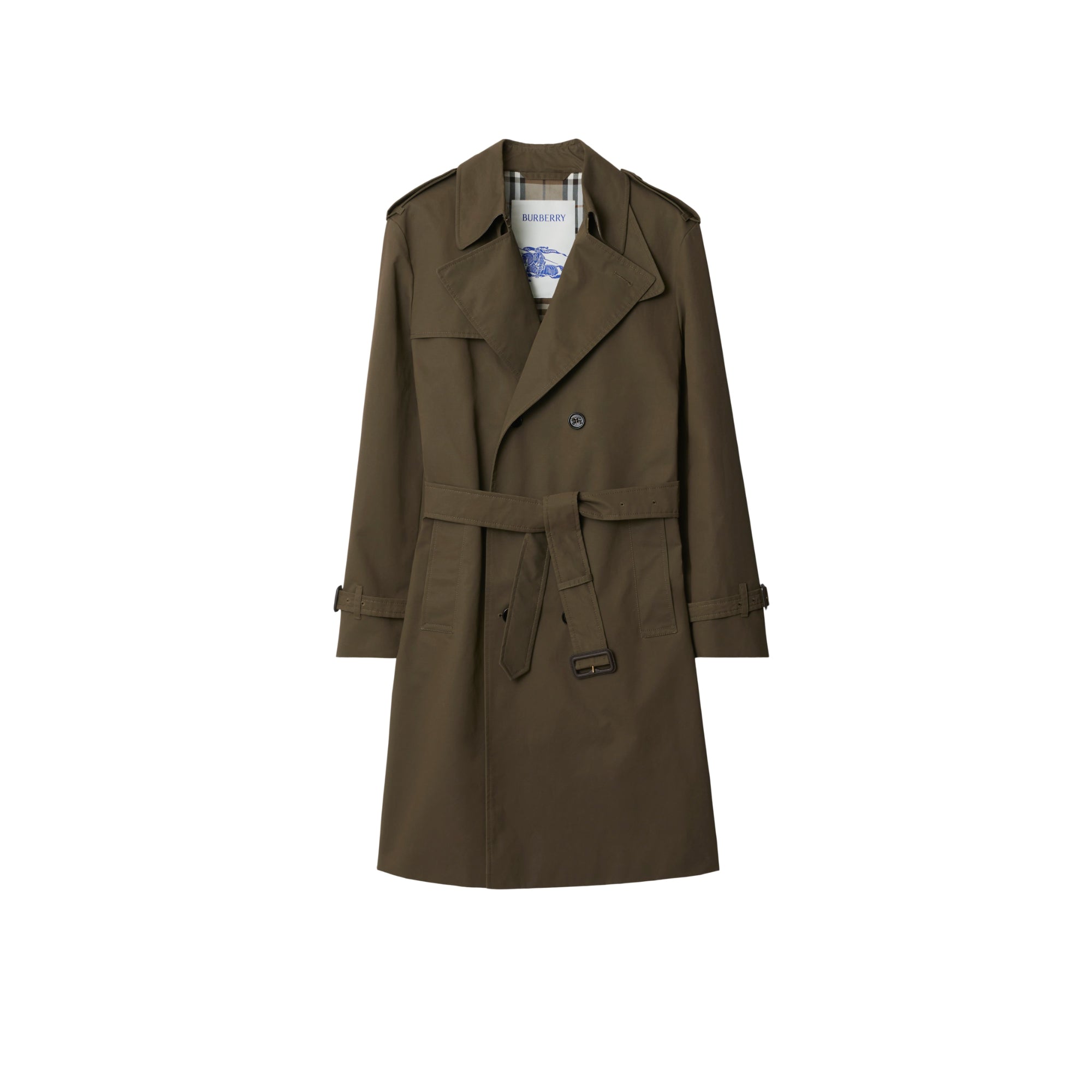 롱 코튼 나일론 트렌치코트 캐롭