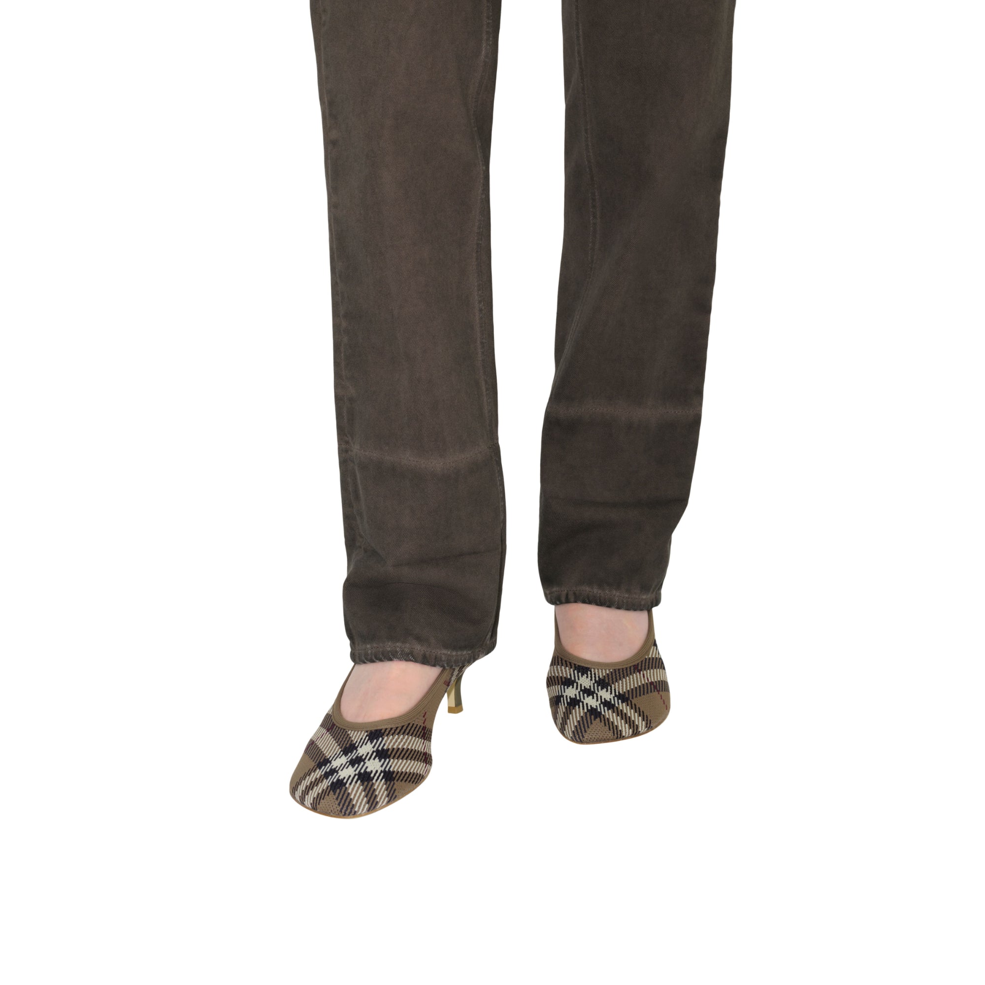 체크 니트 베이비 로우 펌프스 브러시