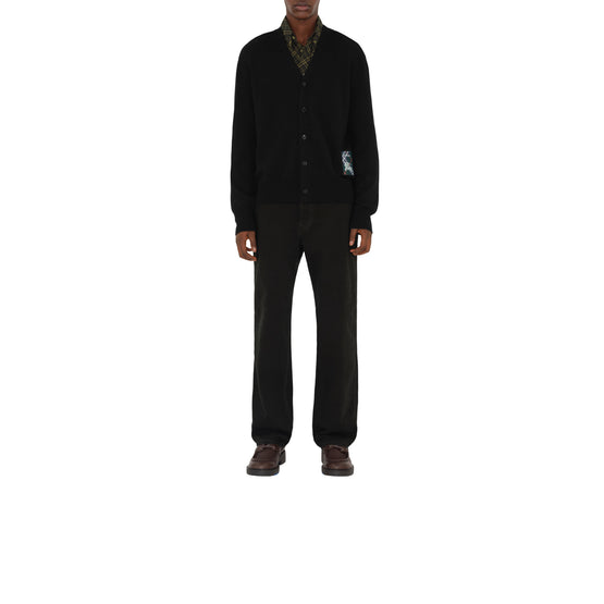 체크 라벨 울 카디건 블랙