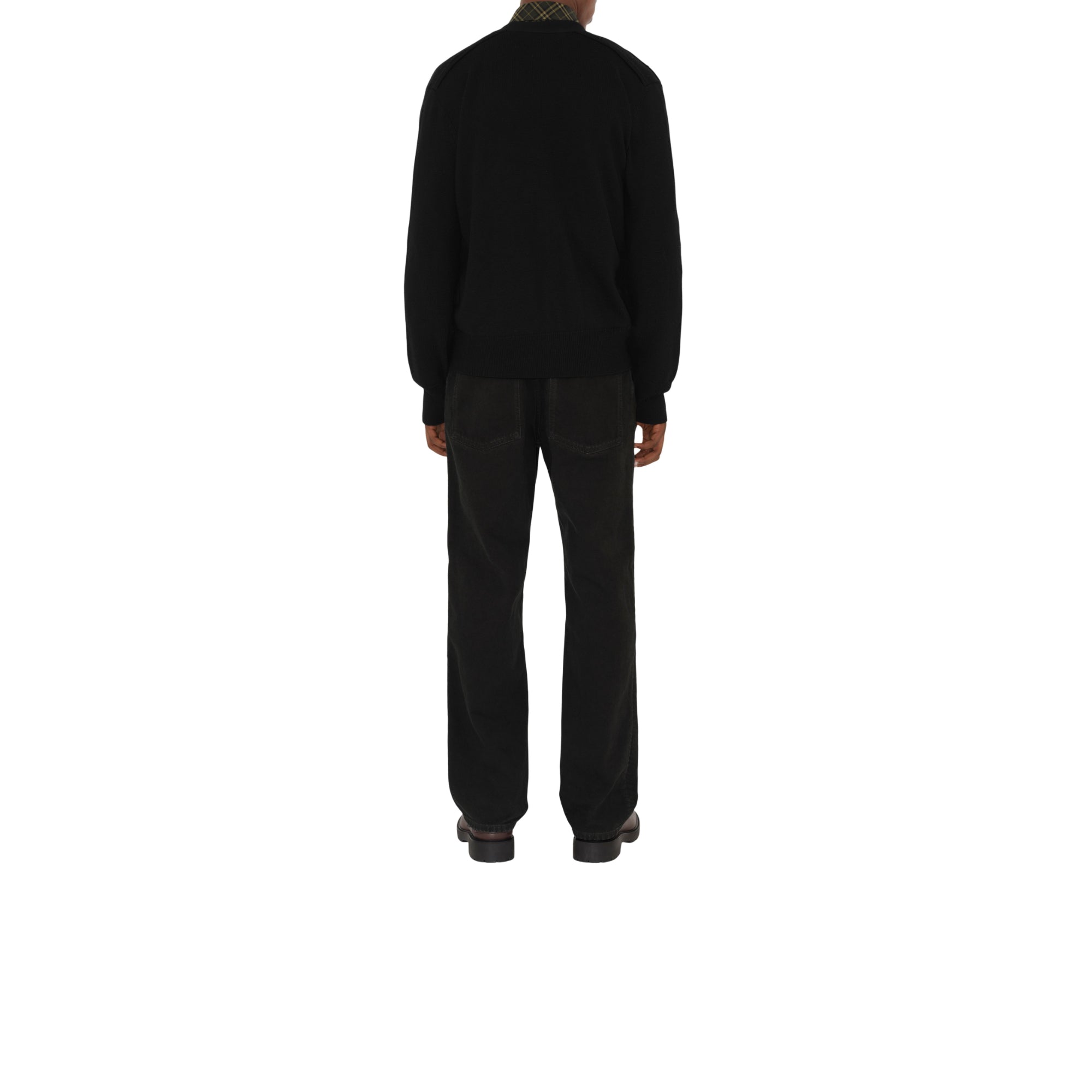 체크 라벨 울 카디건 블랙