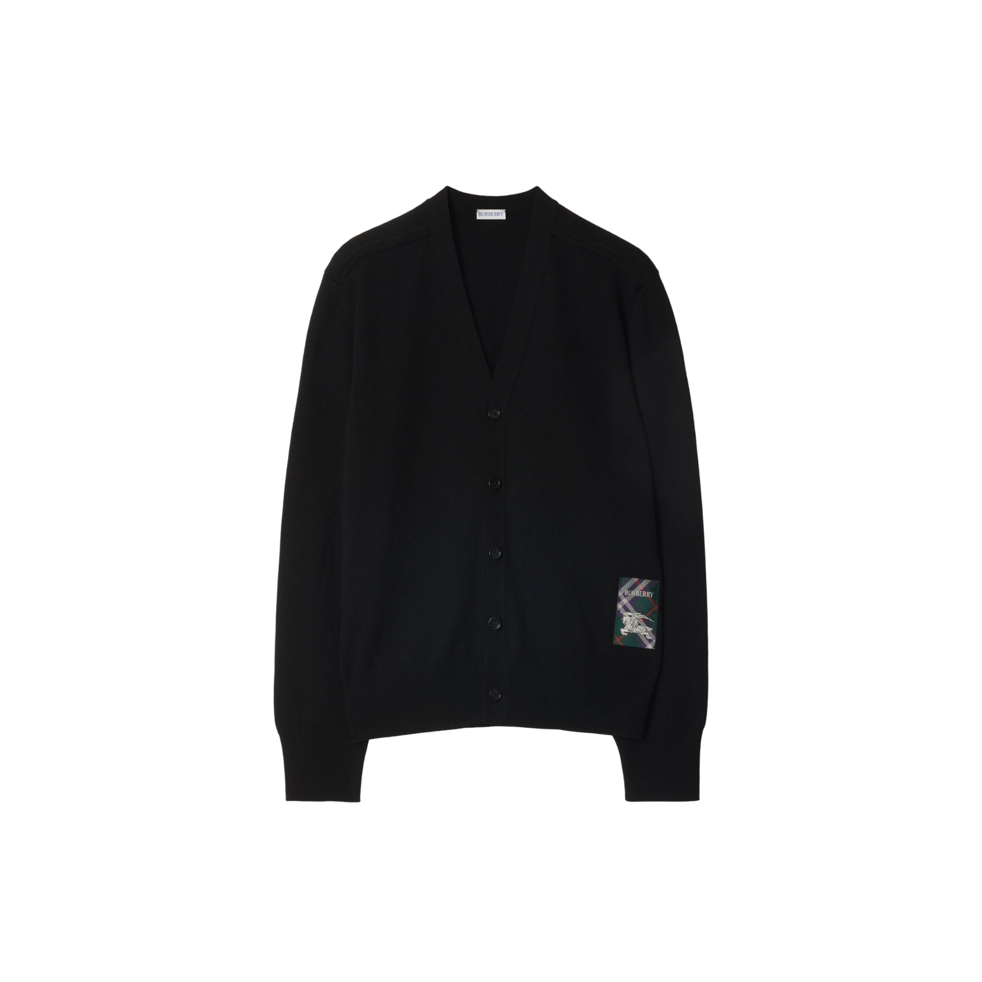 체크 라벨 울 카디건 블랙