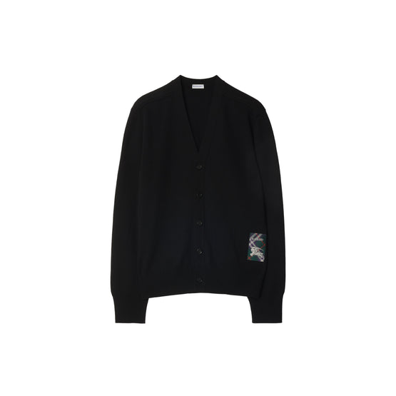 체크 라벨 울 카디건 블랙