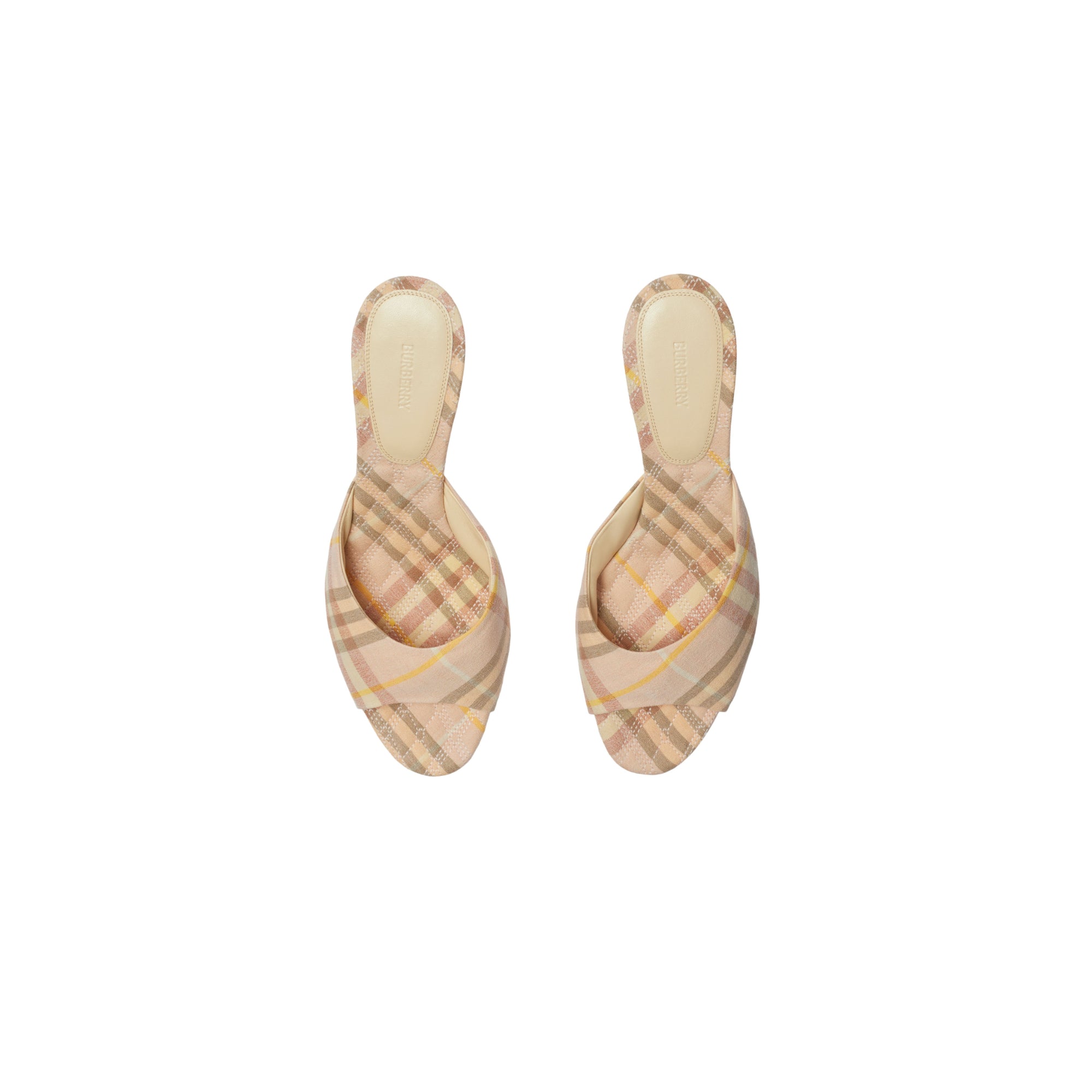 체크 리넨 블렌드 뮤스 로우 뮬 티컵