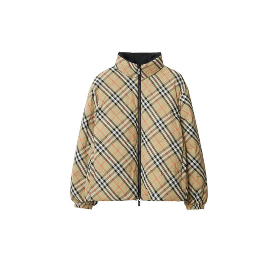 리버시블 체크 나일론 퍼퍼 재킷 샌드