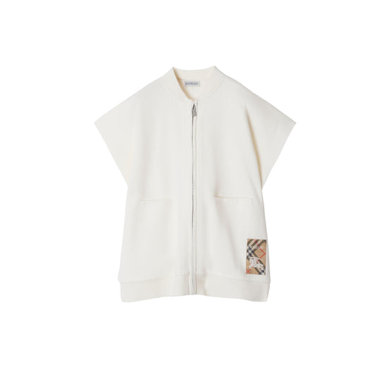 체크 라벨 울 블렌드 케이프 아이보리