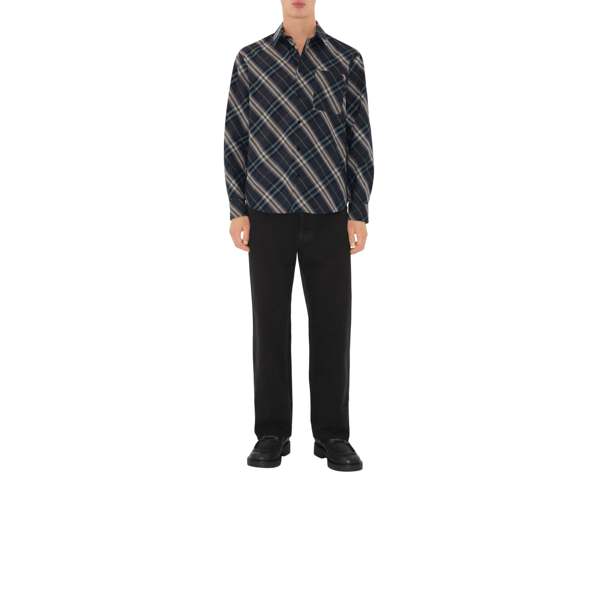 릴랙스핏 체크 코튼 셔츠 인디고