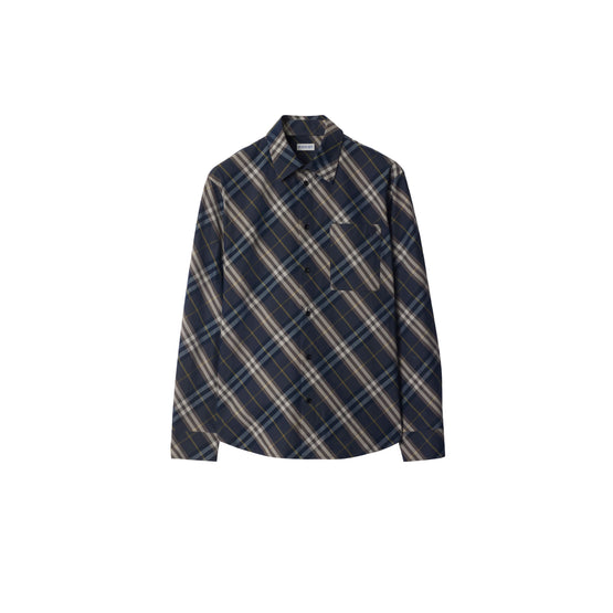 릴랙스핏 체크 코튼 셔츠 인디고