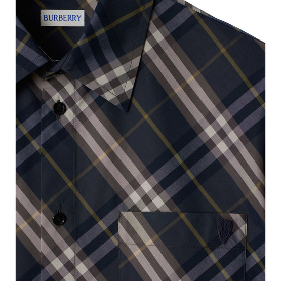 릴랙스핏 체크 코튼 셔츠 인디고