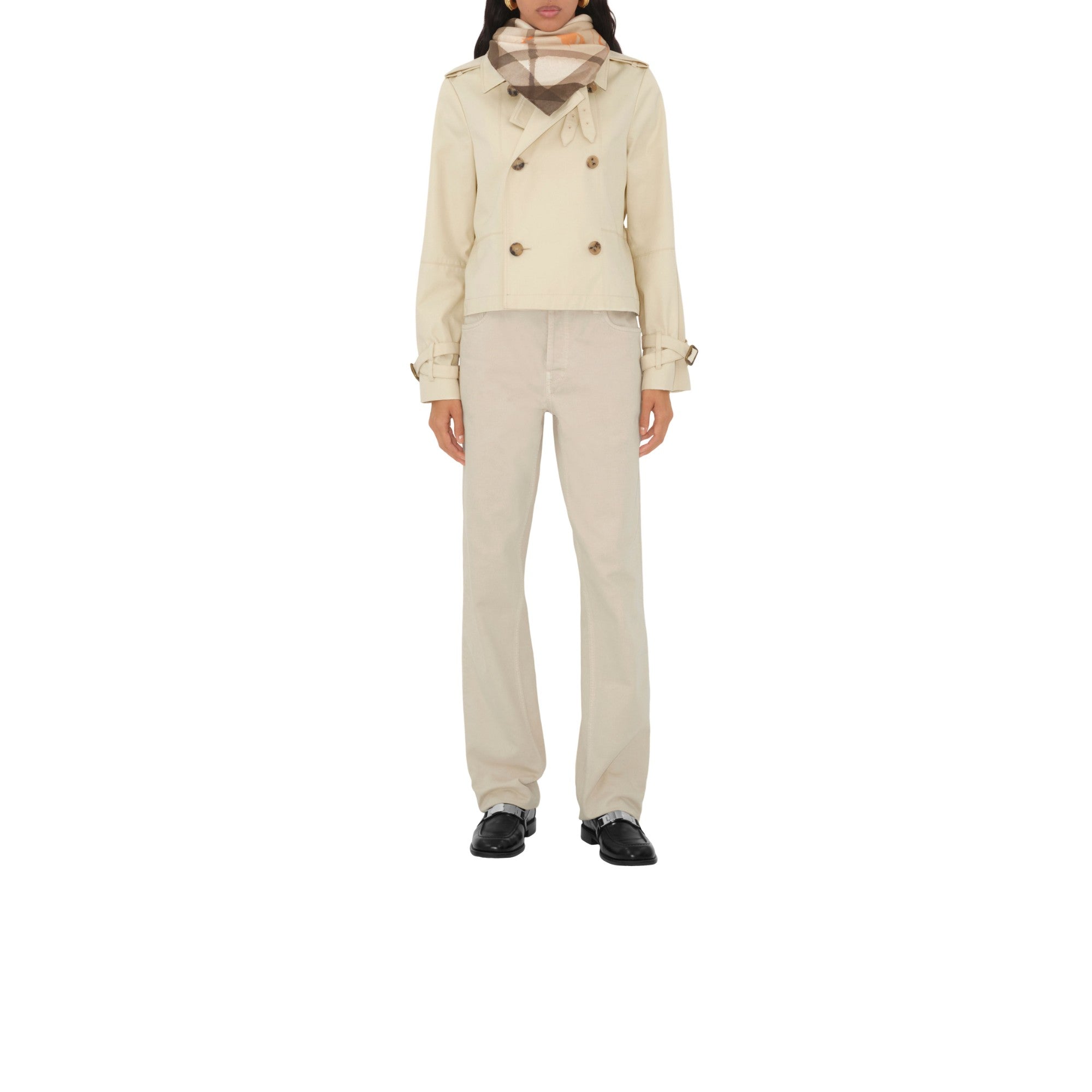 워터컬러 체크 실크 스카프 버치