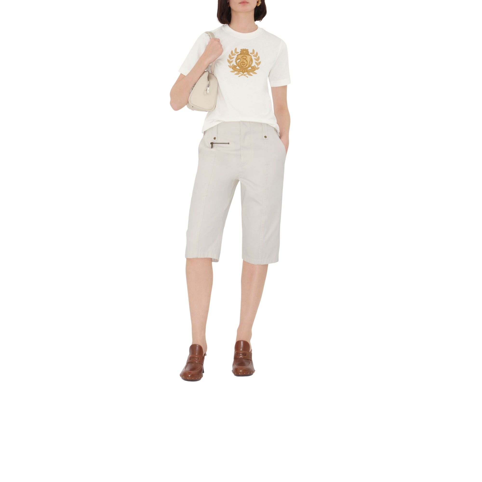 B 크레스트 코튼 티셔츠 초크