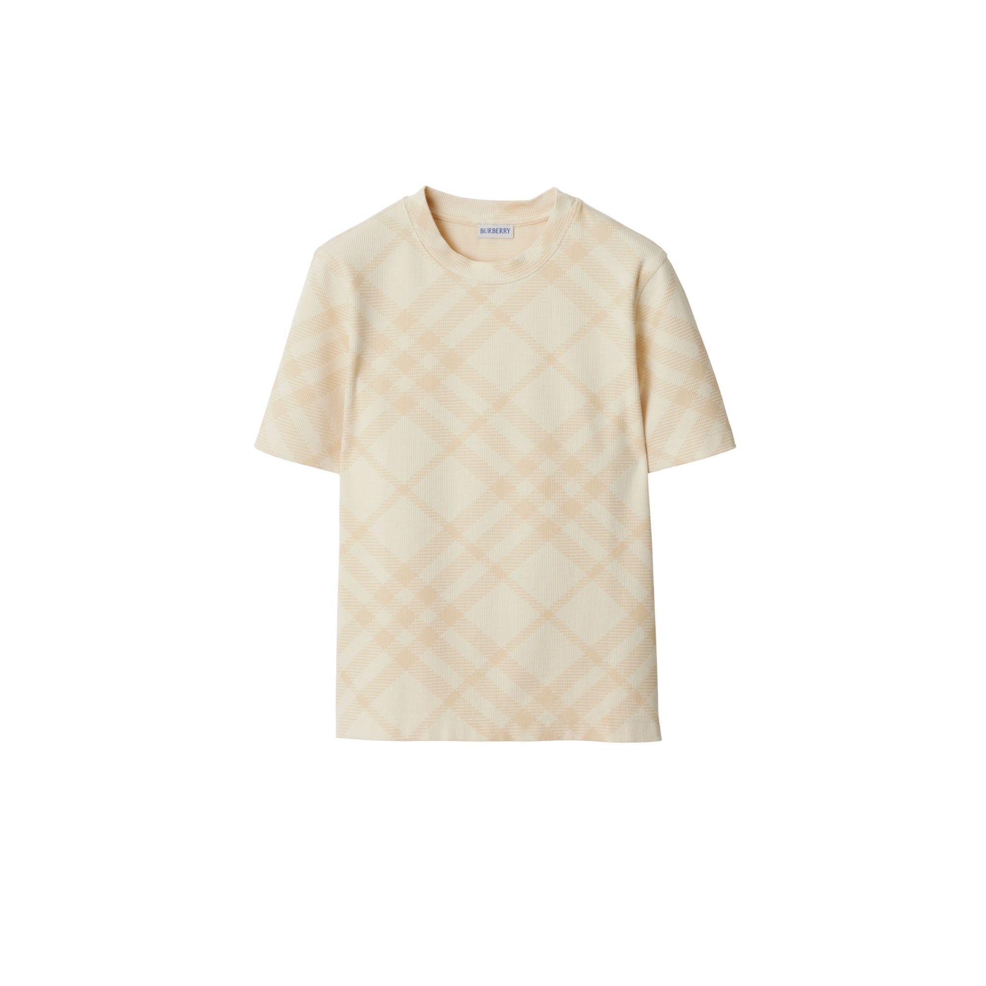 체크 스트레치 코튼 블렌드 티셔츠 비치