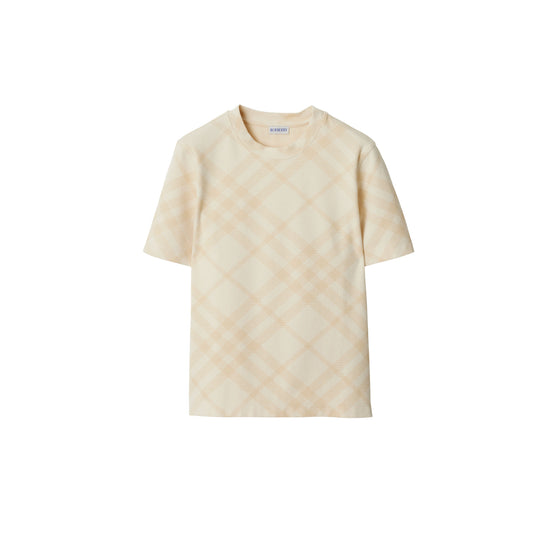 체크 스트레치 코튼 블렌드 티셔츠 비치