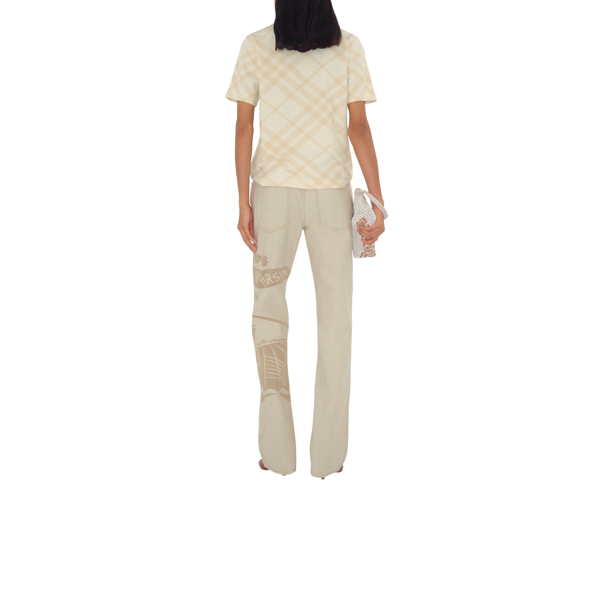 체크 스트레치 코튼 블렌드 티셔츠 비치