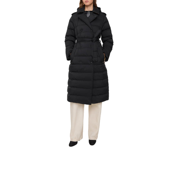 롱 나일론 후드 퍼퍼 코트 블랙