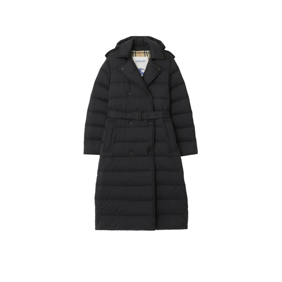 롱 나일론 후드 퍼퍼 코트 블랙