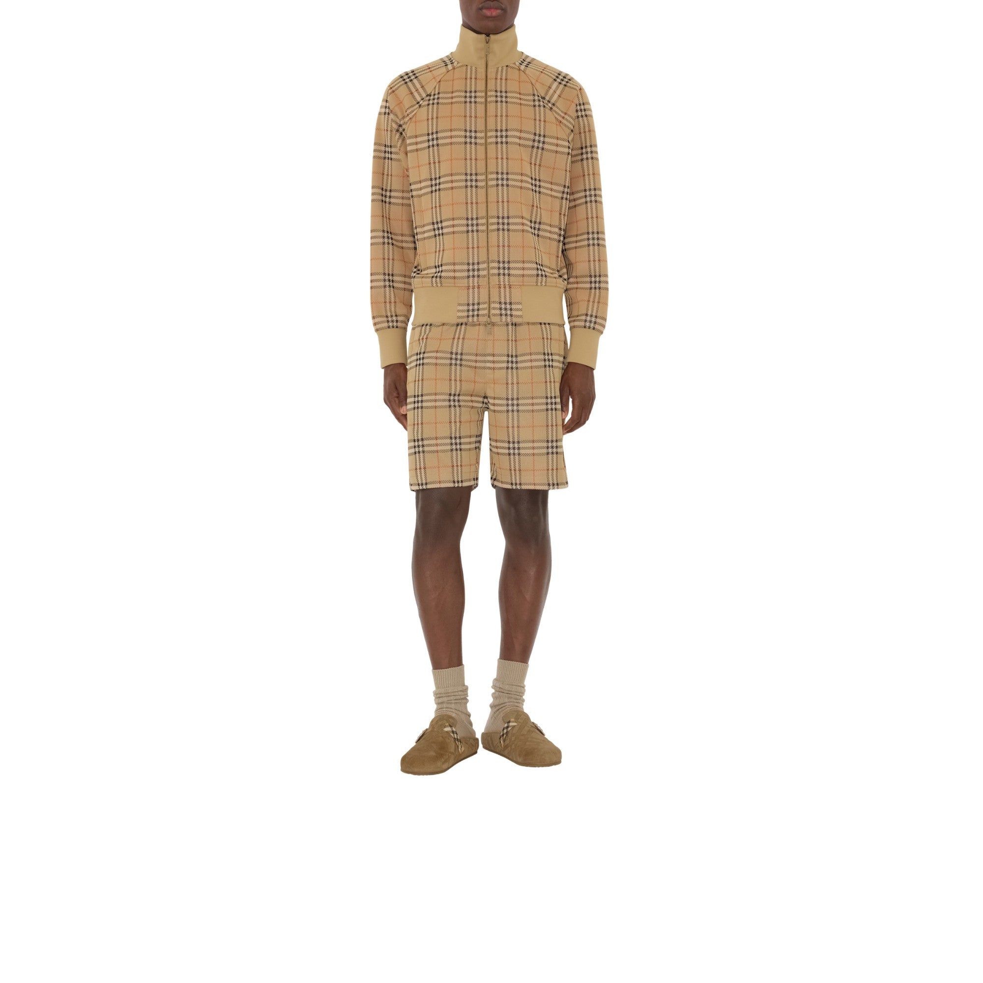 체크 트랙 재킷 샌드