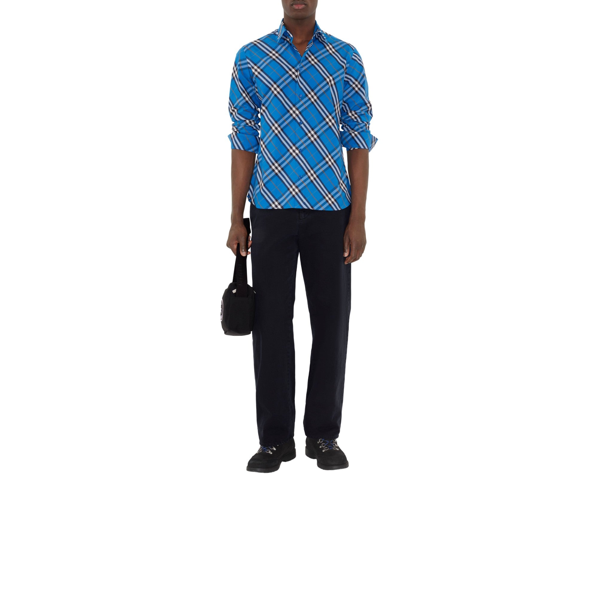 레귤러핏 체크 코튼 셔츠 히아신스 블루