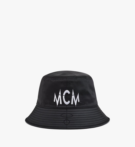 MCM Collection 나일론 트윌 로고 자수 버킷 모자