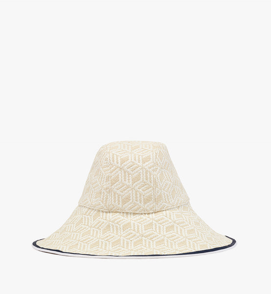 MCM Collection 큐빅 모노그램 라피아 버킷 모자