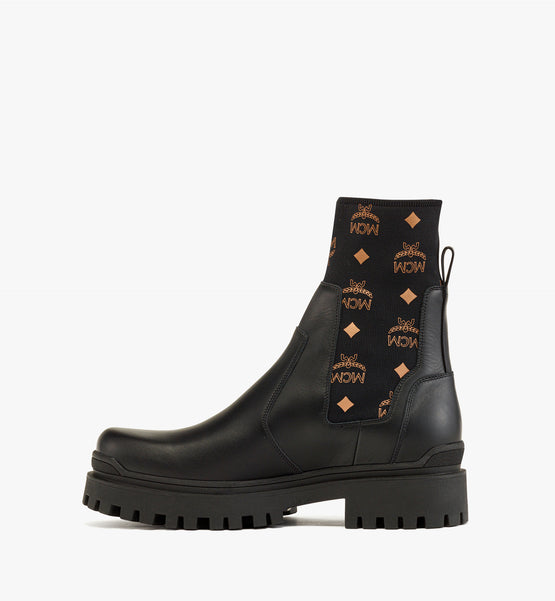 MCM Collection 송아지 레더 모노그램 니트 부츠