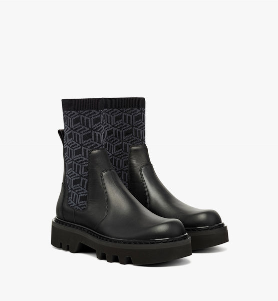 MCM Collection 송아지 레더 큐빅 니트 부츠