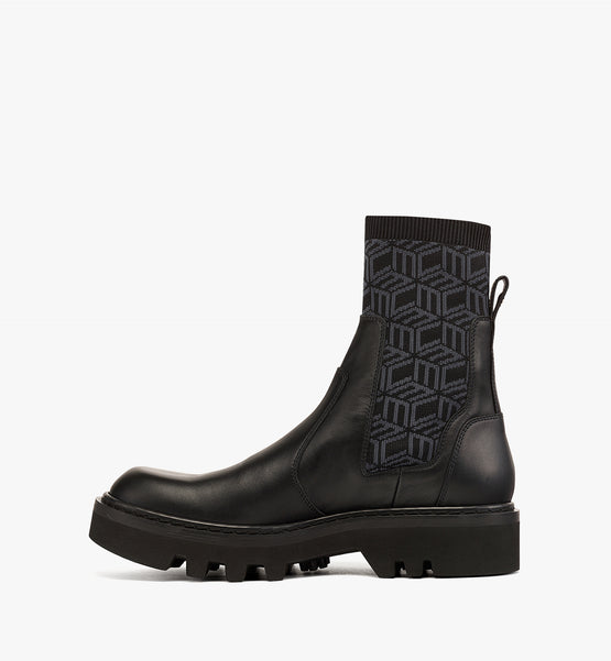 MCM Collection 송아지 레더 큐빅 니트 부츠