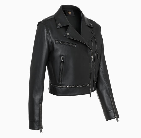 MCM Collection 체인 디테일 레더 라이더 재킷