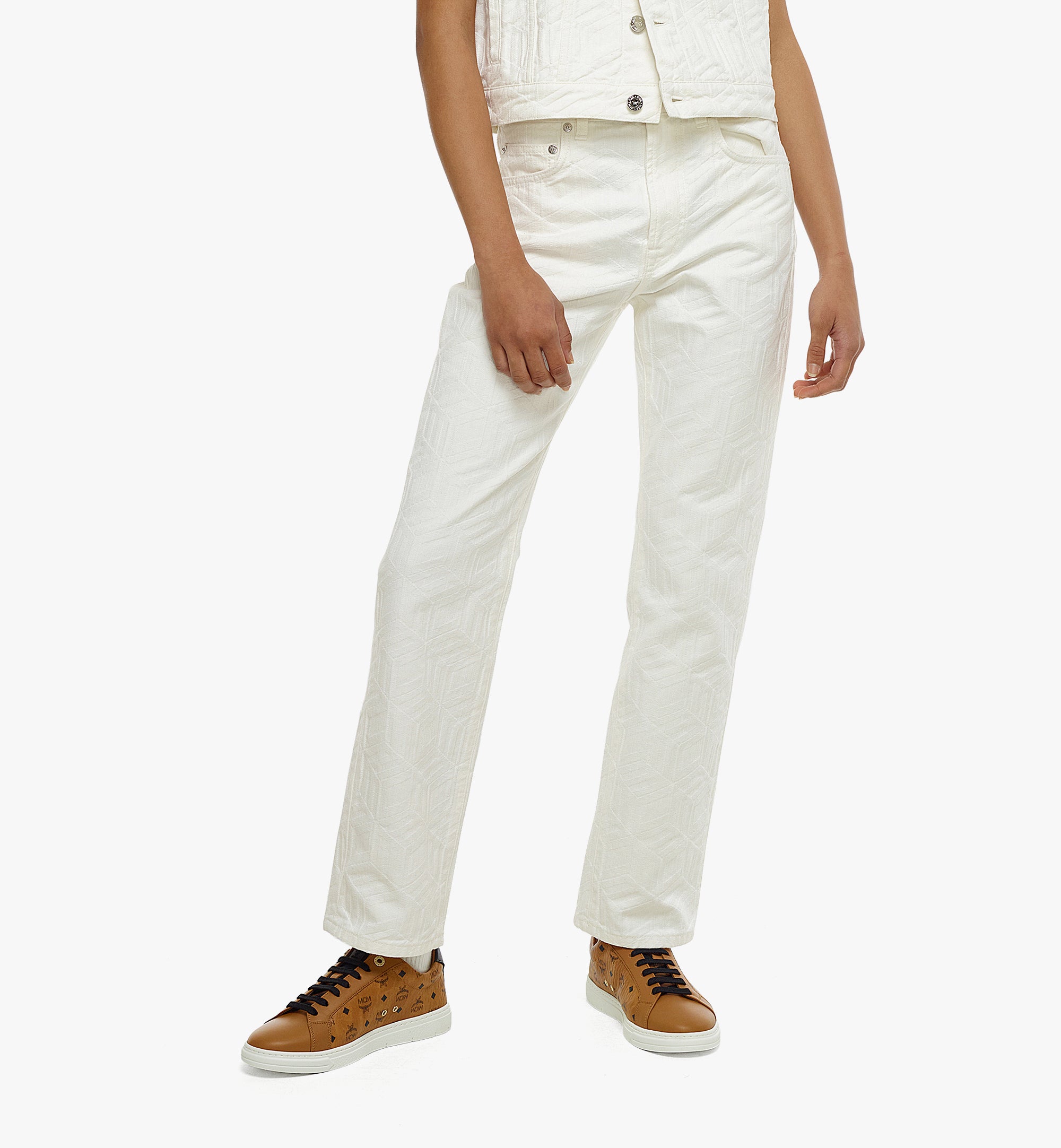 MCM Collection 지속 가능한 큐빅 모노그램 자카드 코튼 데님 진