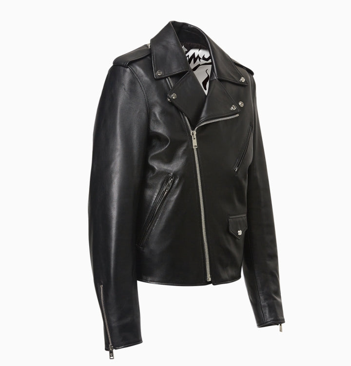 MCM Collection 엠보스드 로고 레더 라이더 재킷