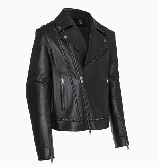 MCM Collection 체인 디테일 레더 라이더 재킷