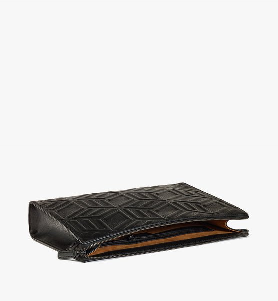 Aren 크러쉬드 큐빅 레더 플랫 지퍼 미디엄 파우치