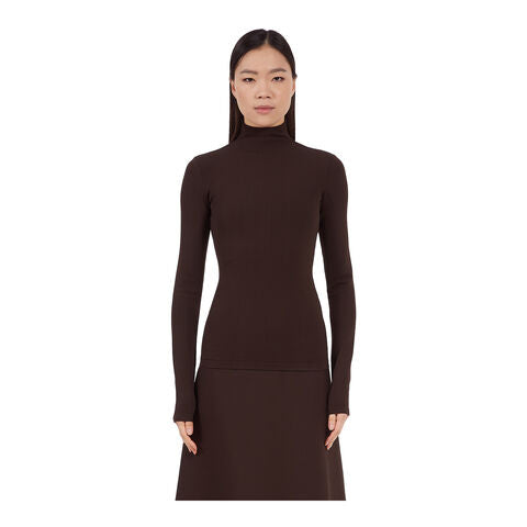Long sleeves Mock-neck-BROWN