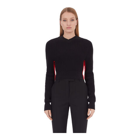 Long sleeves V-neck-BLACK